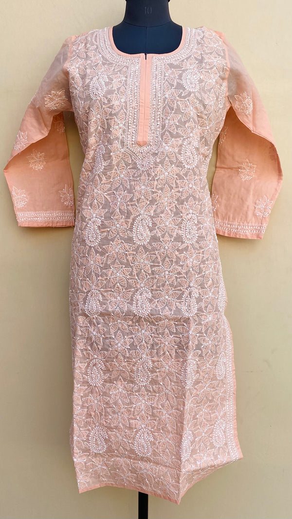 Lucknowi Chikankari Kurti Peach Cotton