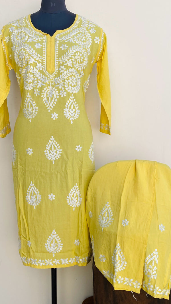 Lucknowi Chikankari Co-ord Set Yellow Modal Cotton