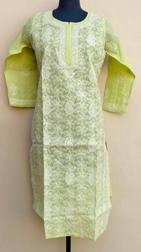 Lucknowi Chikankari Kurti Green Cotton