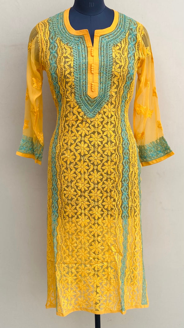 Lucknowi Chikankari Kurti Orange Georgette With Resham Work
