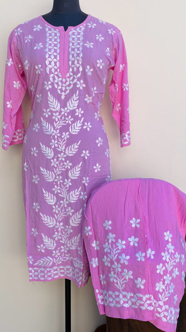 Lucknowi Chikankari Co-ord Set Pink Modal Cotton