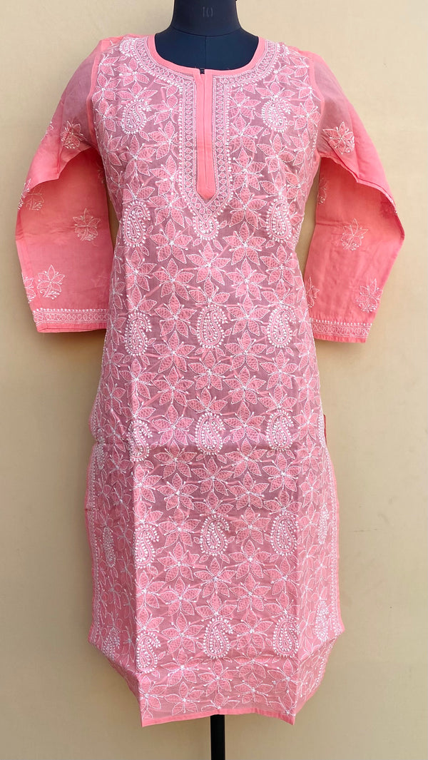 Lucknowi Chikankari Kurti Pink Cotton