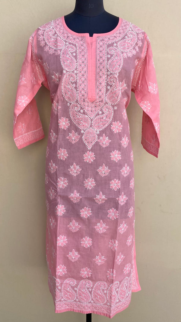 Lucknowi Chikankari Kurti Peach Cotton