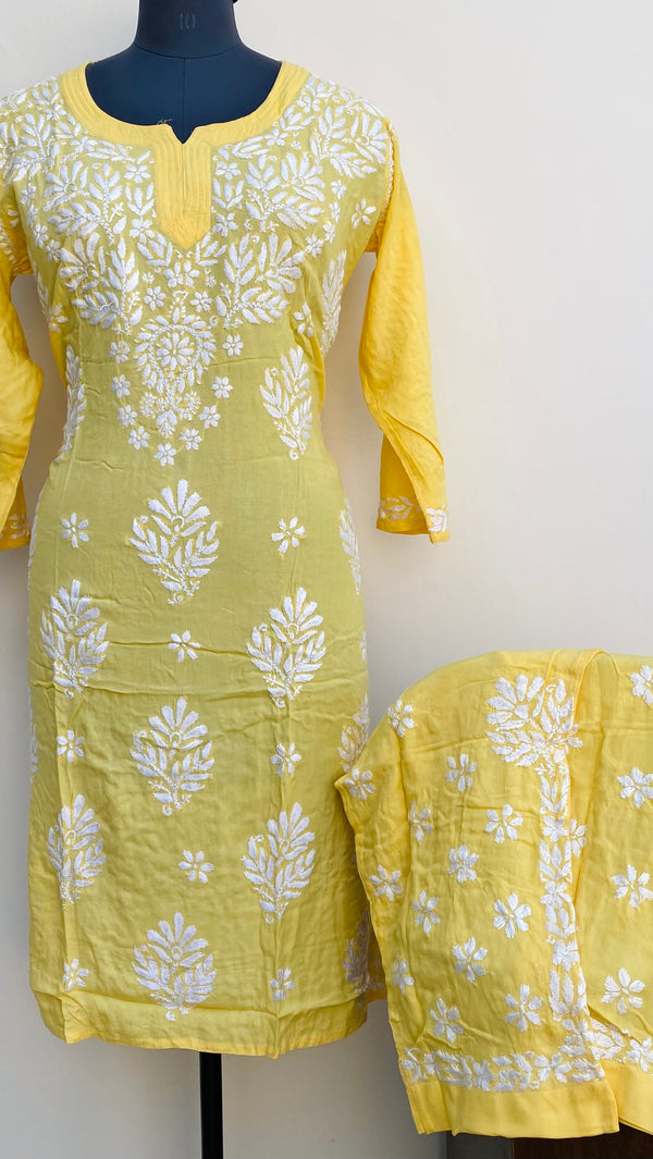 Lucknowi Chikankari Co-ord Set Yellow Modal Cotton