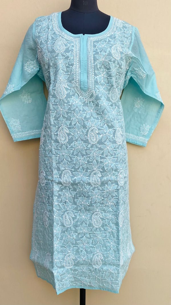 Lucknowi Chikankari Kurti Blue Cotton