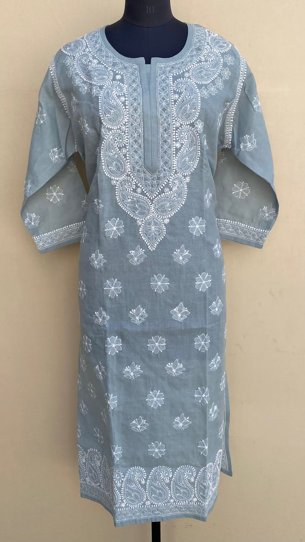 Lucknowi Chikankari Kurti Gray Cotton