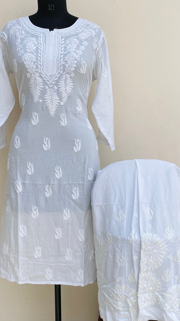 Lucknowi Chikankari Co-ord Set White Modal Cotton With Self Work