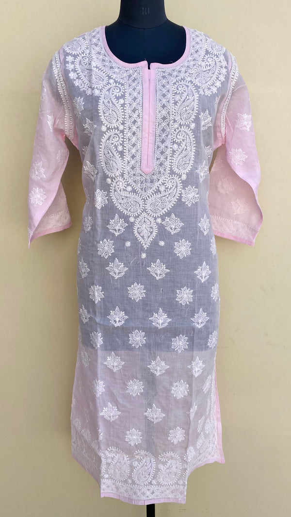 Lucknowi Chikankari Kurti Pink Cotton