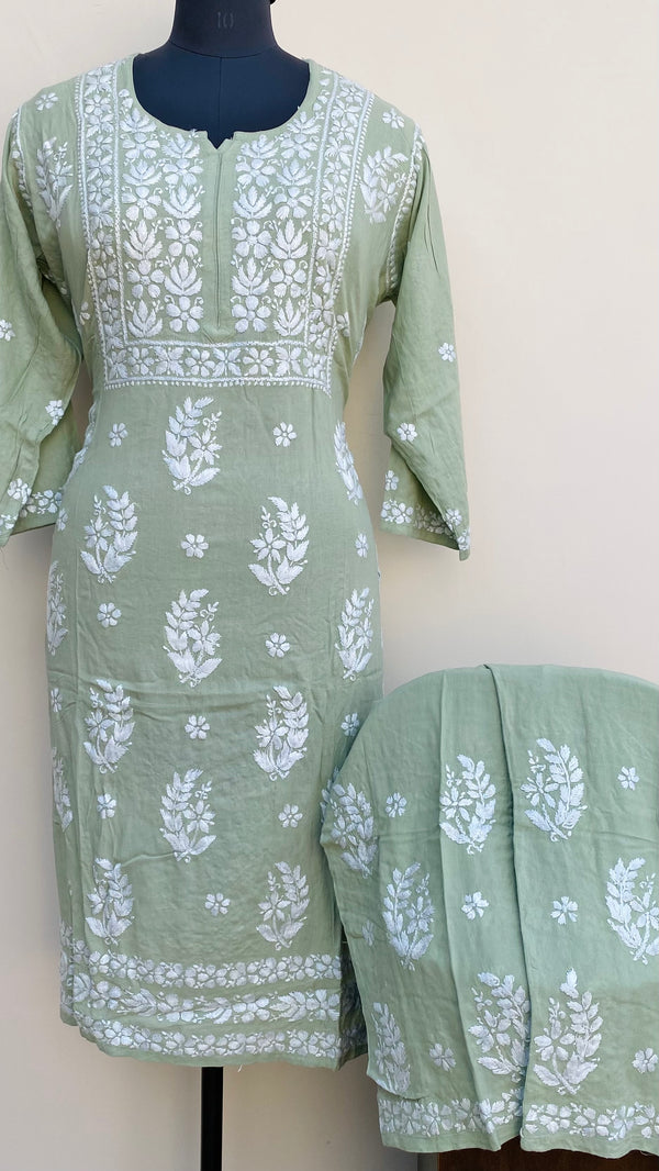 Lucknowi Chikankari Co-ord Set Pista Green Modal Cotton