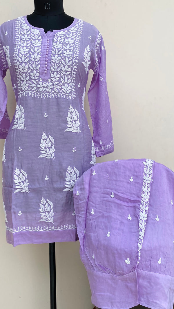 Lucknowi Chikankari Co-ord Set Purple  Muslin Cotton