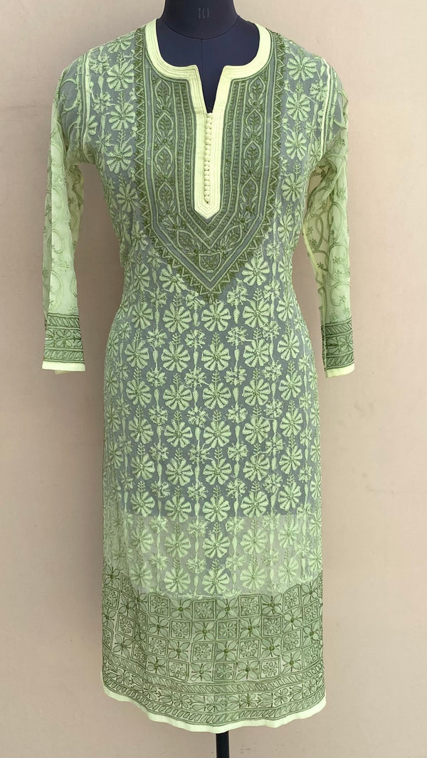 Lucknowi Chikankari Kurti Green Georgette With Resham Work