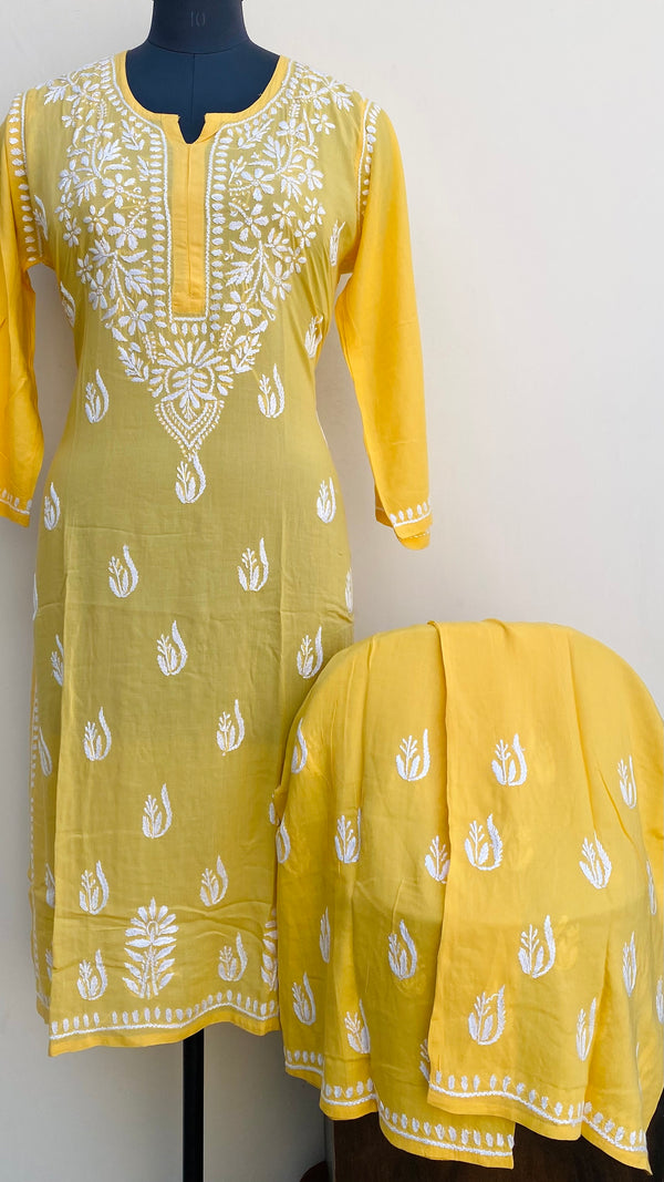 Lucknowi Chikankari Co-ord Set Yellow Modal Cotton