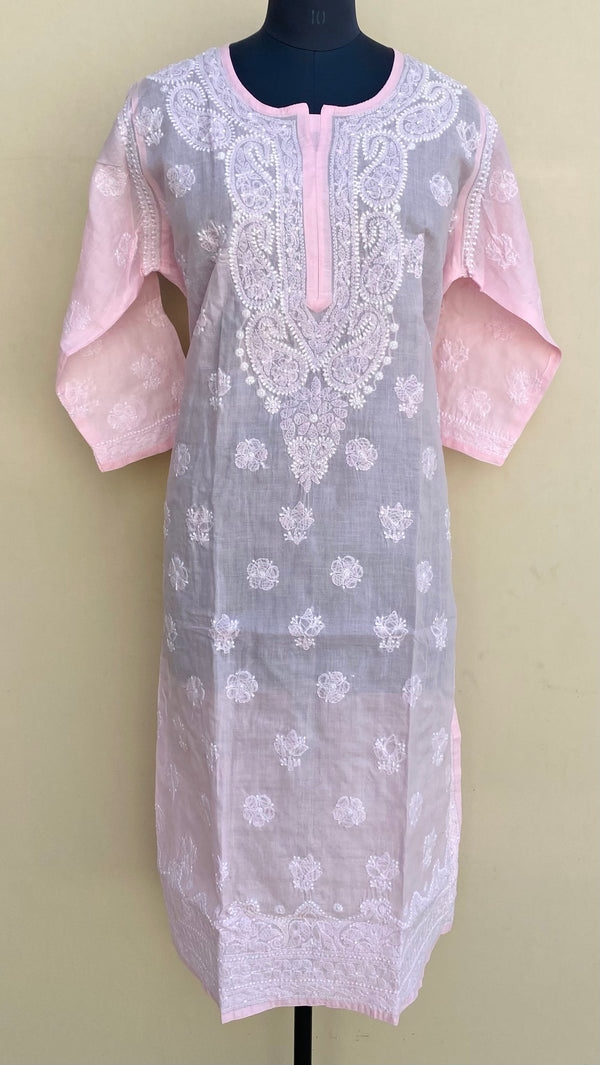 Lucknowi Chikankari Kurti Pink Cotton