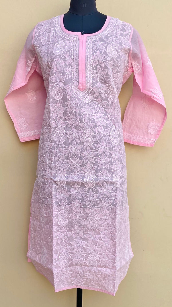 Lucknowi Chikankari Kurti Pink Cotton