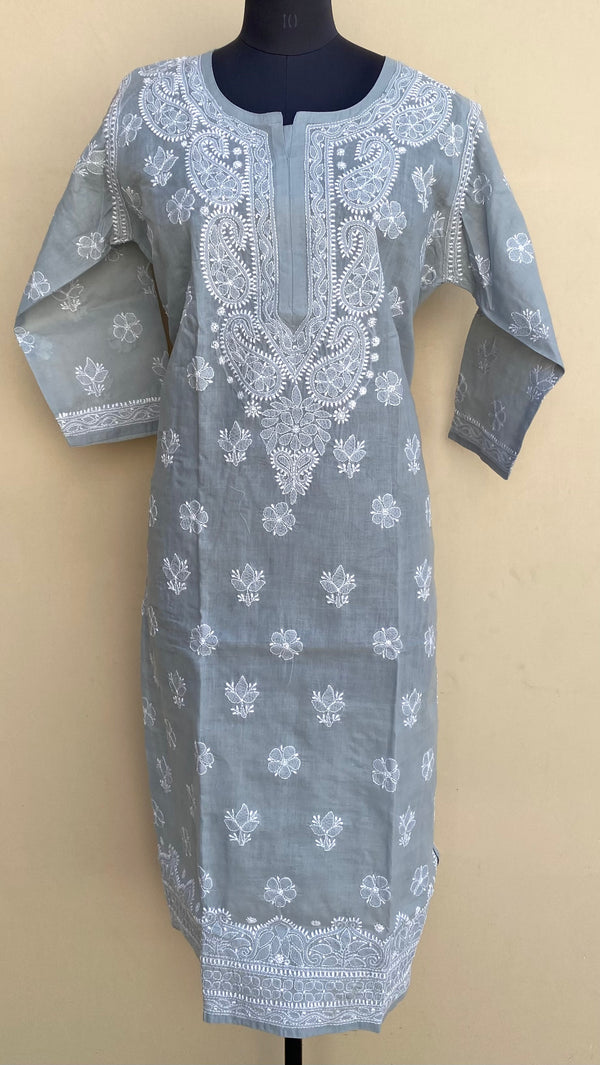 Lucknowi Chikankari Kurti Gray Cotton