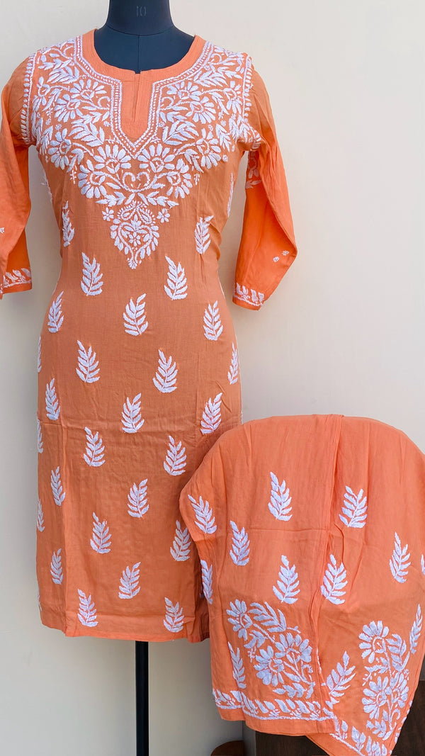 Lucknowi Chikankari Co-ord Set Peach Modal Cotton