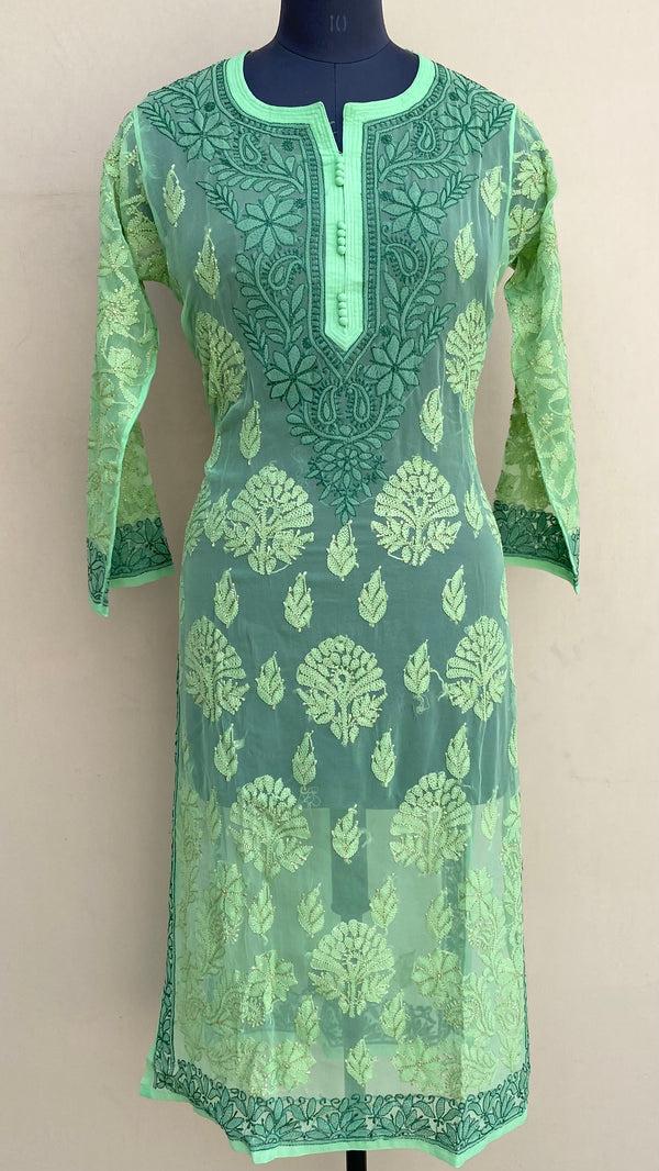 Lucknowi Chikankari Kurti Green Georgette With Resham Work