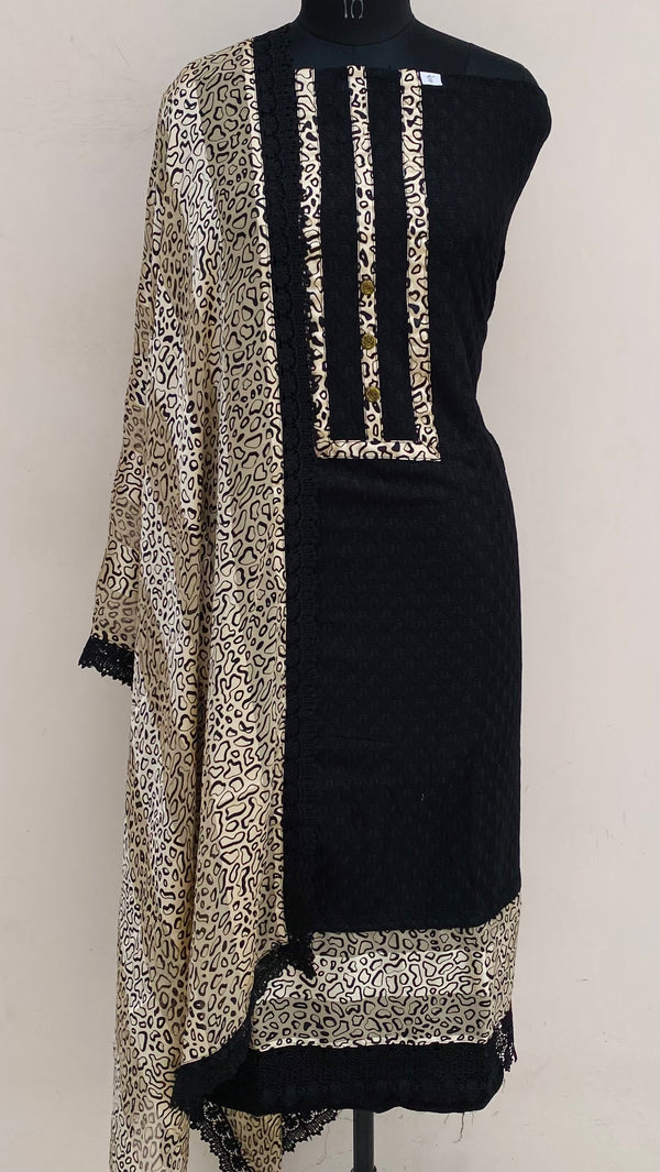 Designer Embroidered Suit Length 3 Piece Black Mal Cotton