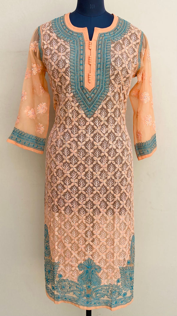 Lucknowi Chikankari Kurti Rust Georgette With Resham Work