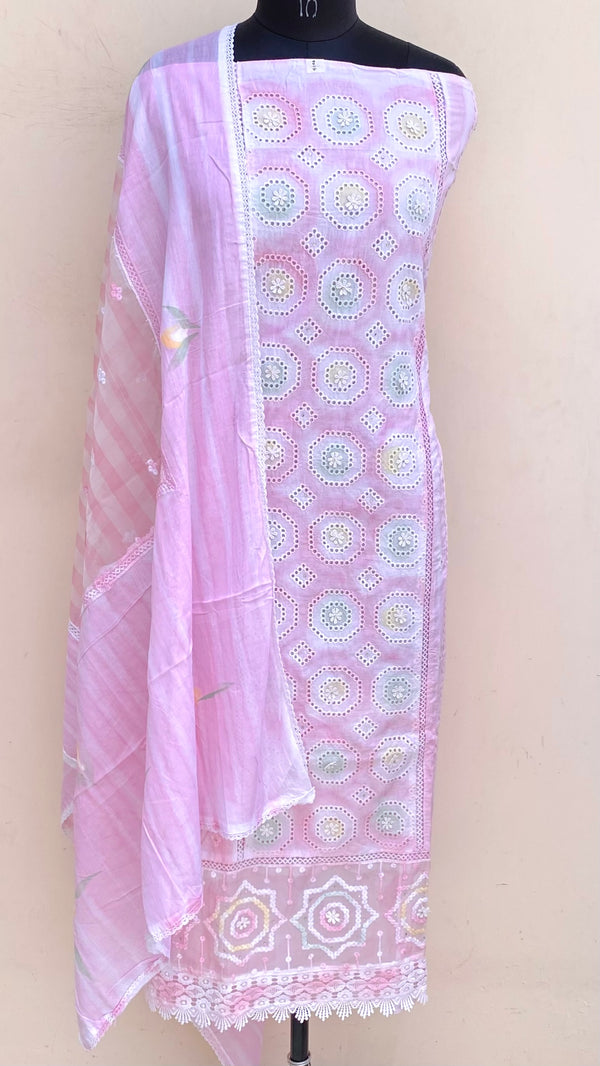 Designer Embroidered Suit Length 3 Piece Pink Mal Cotton
