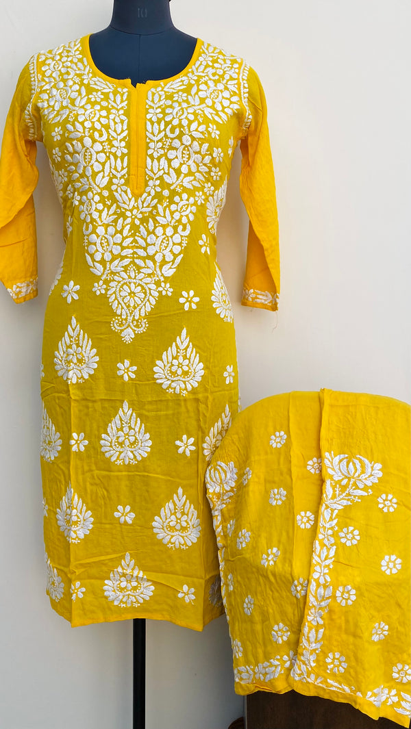 Lucknowi Chikankari Co-ord Set Yellow Modal Cotton