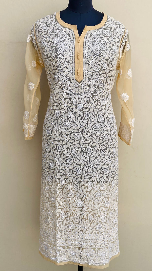 Lucknowi Chikankari Kurti Cream Georgette With Resham Work