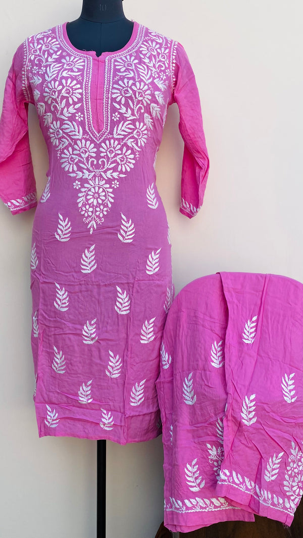 Lucknowi Chikankari Co-ord Set Pink Modal Cotton