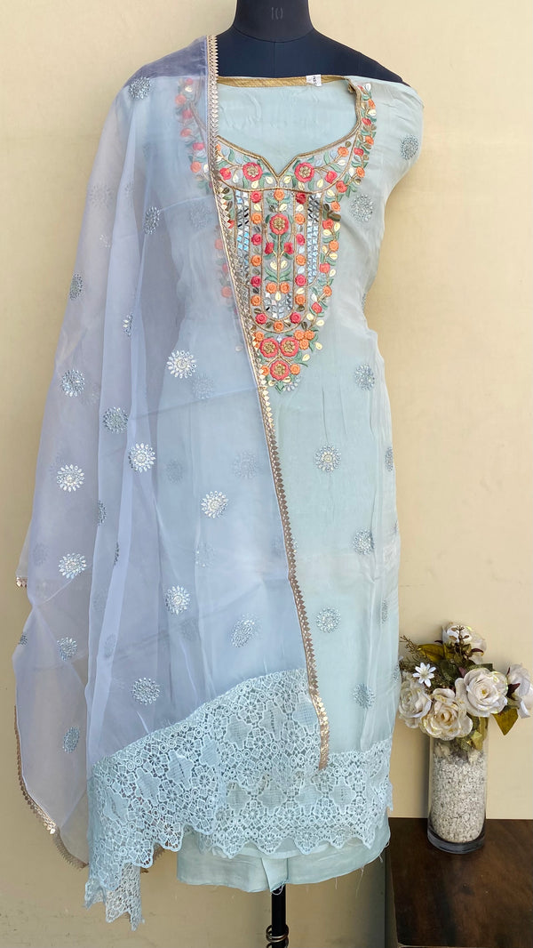 Designer Embroidered Suit Length 3 Piece Powder Blue Organza