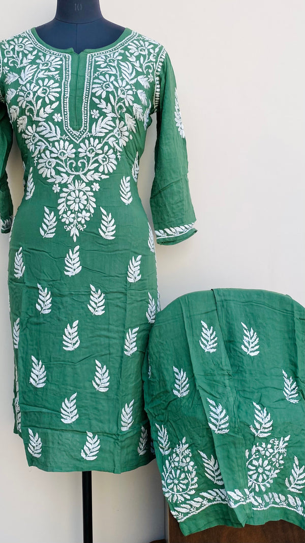 Lucknowi Chikankari Co-ord Set Green Modal Cotton