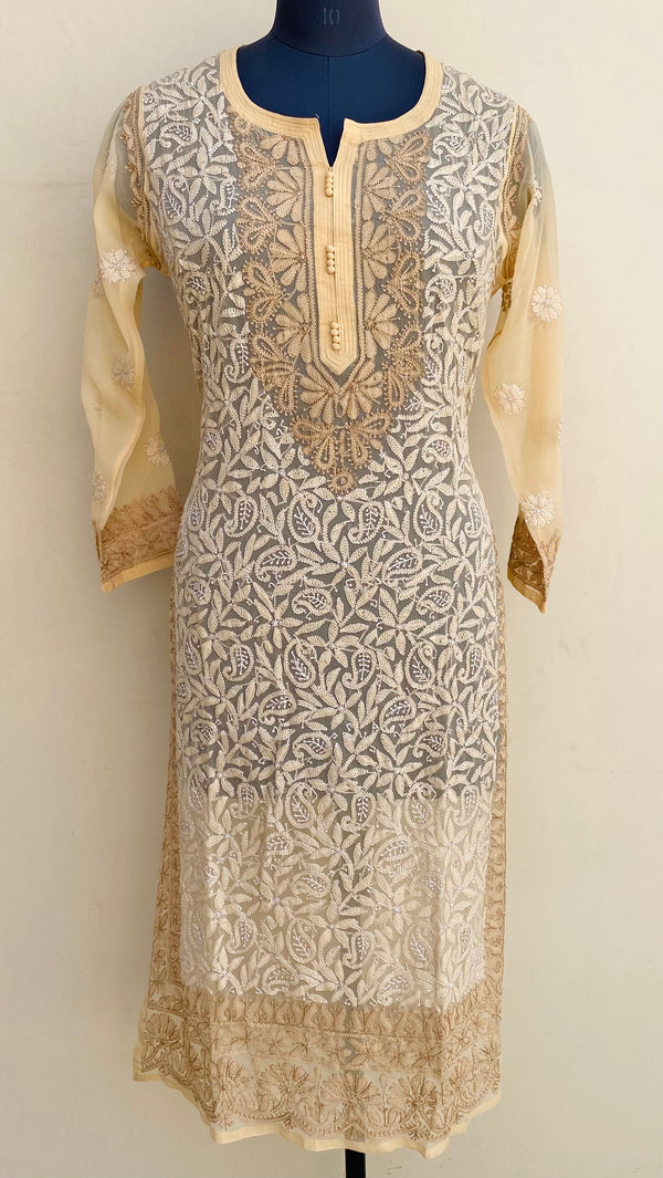 Lucknowi Chikankari Kurti Beige Georgette With Resham Work