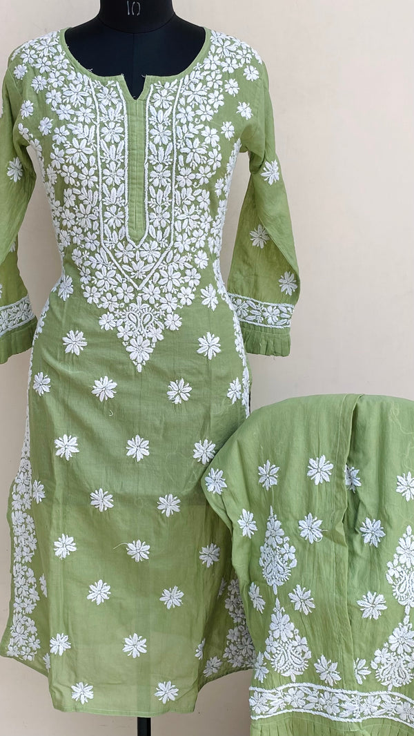 Lucknowi Chikankari Co-ord Set Green Linen