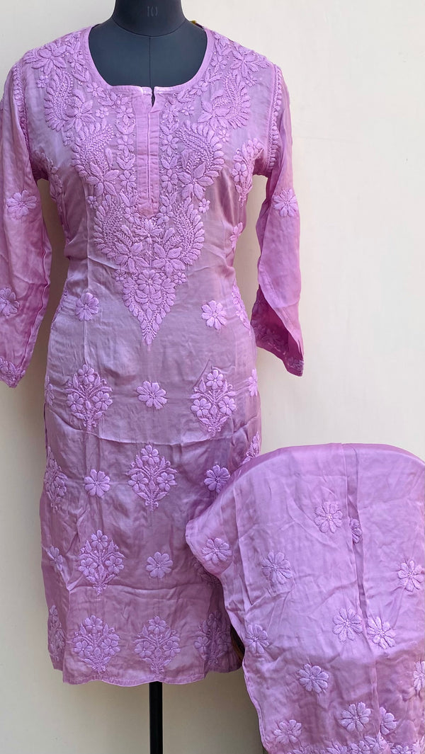Lucknowi Chikankari Co-ord Set Onion Pink Muslin Cotton With Self 3D Work