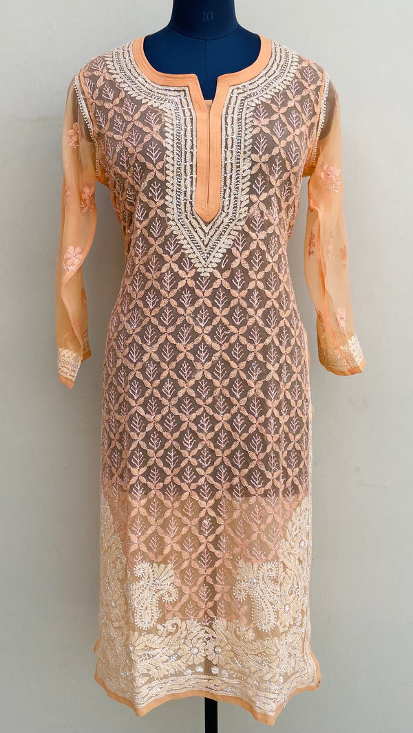 Lucknowi Chikankari Kurti Orange Georgette With Resham Work