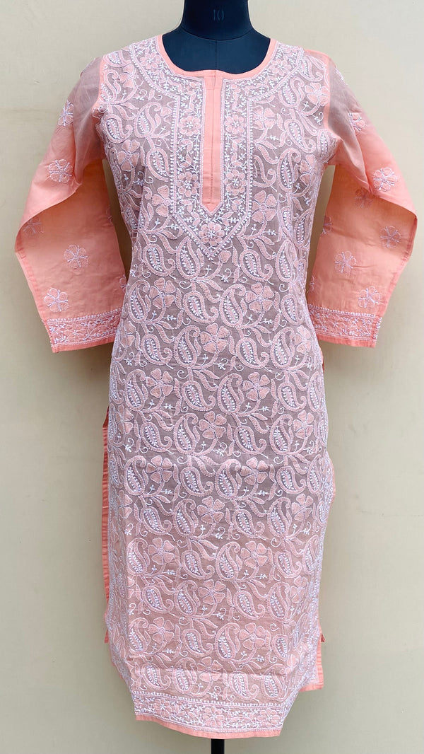 Lucknowi Chikankari Kurti Peach Cotton