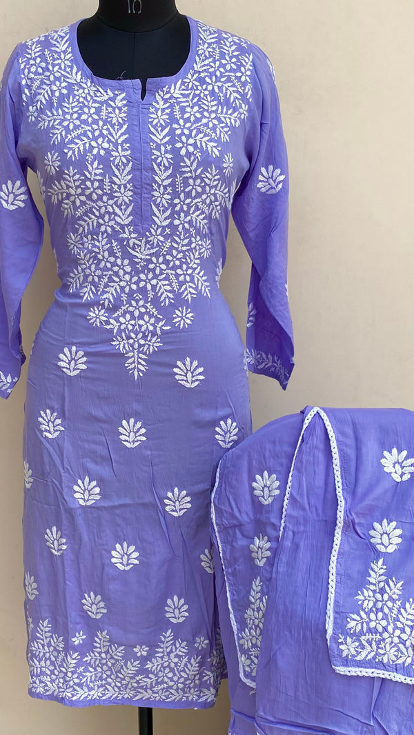 Lucknowi Chikankari Co-ord Set Purple Muslin Cotton