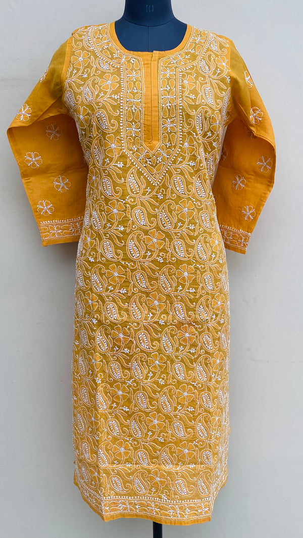 Lucknowi Chikankari Kurti Mustard Cotton