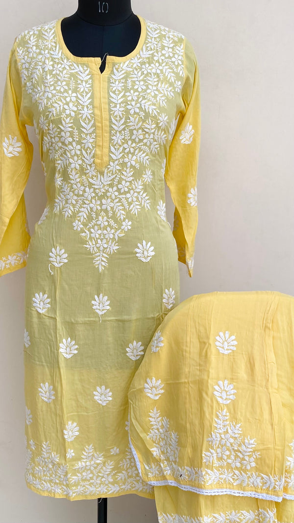 Lucknowi Chikankari Co-ord Set Yellow Muslin Cotton