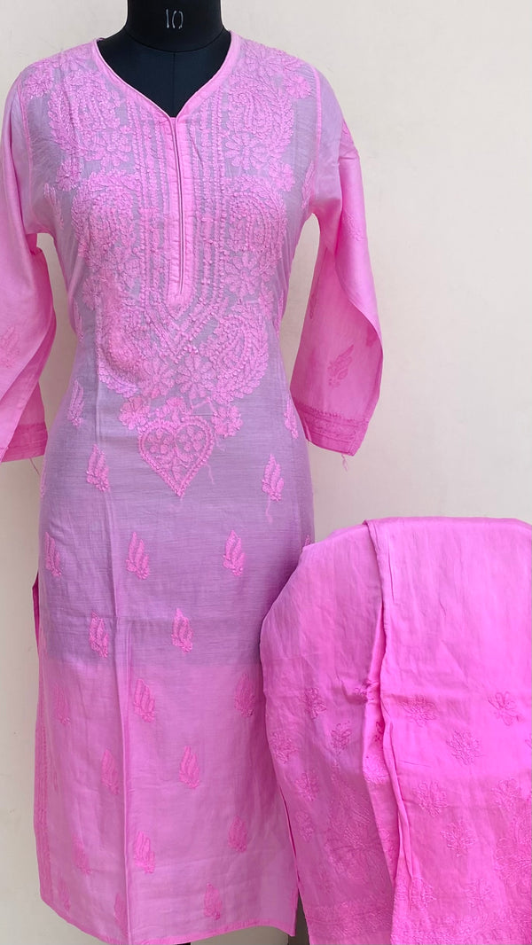 Lucknowi Chikankari Ombre Co-ord Set Pink Mal Chanderi With Self Work