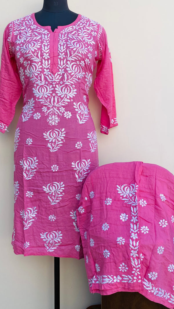 Lucknowi Chikankari Co-ord Set Pink Modal Cotton