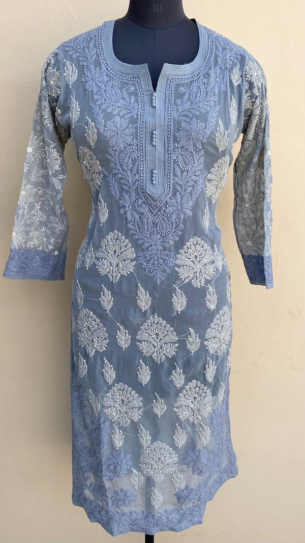 Lucknowi Chikankari Kurti Gray Georgette With Resham Work