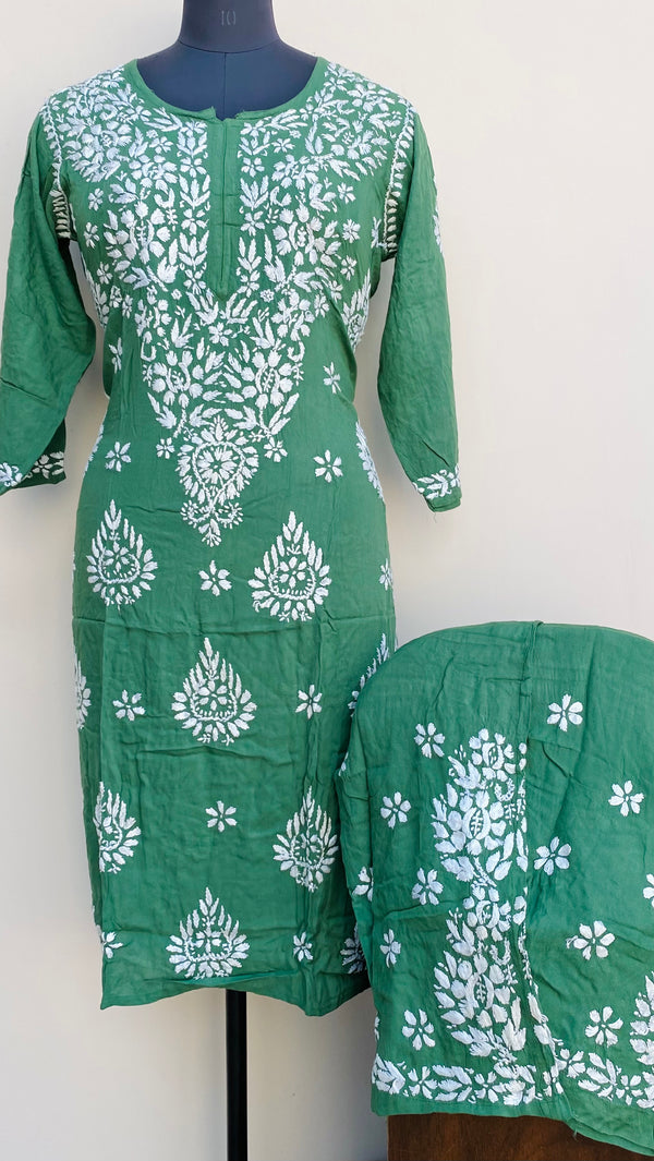 Lucknowi Chikankari Co-ord Set Green Modal Cotton