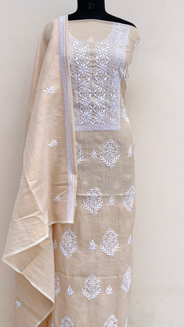 Lucknowi Chikankari Suit Length 2 Piece Beige Tissue