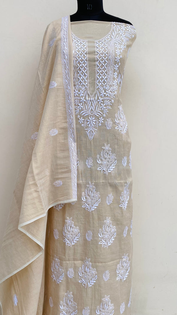 Lucknowi Chikankari Suit Length 2 Piece Beige Tissue