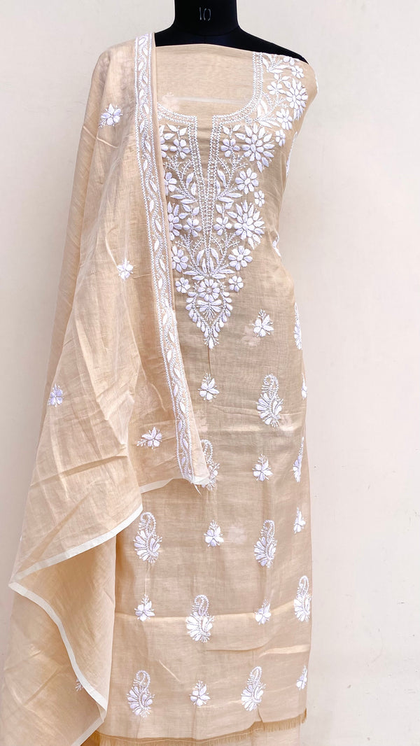 Lucknowi Chikankari Suit Length 2 Piece Beige Tissue