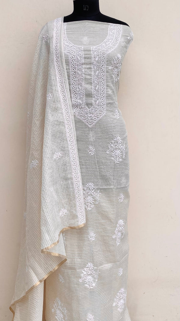 Lucknowi Chikankari Suit Length 2 Piece Cream Tissue With Jaali Work