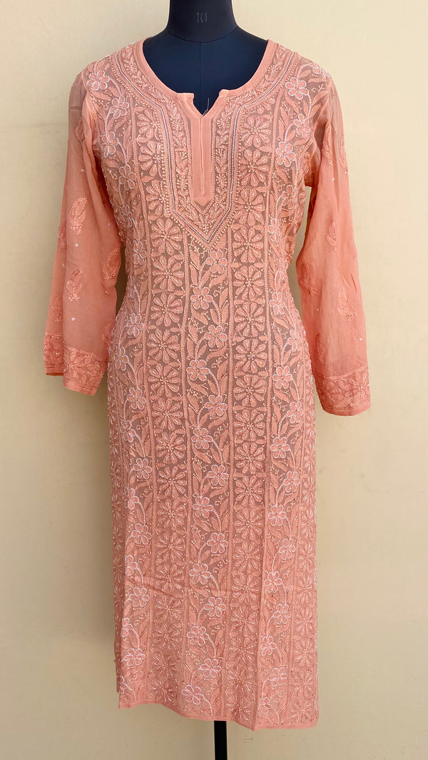 Lucknowi Chikankari Kurti Copper Pure Georgette With Cutdana & Resham Work