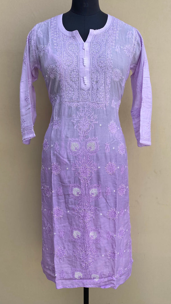 Lucknowi Chikankari Ombre Kurti Purple Muslin Cotton With Cutdana & Resham Work