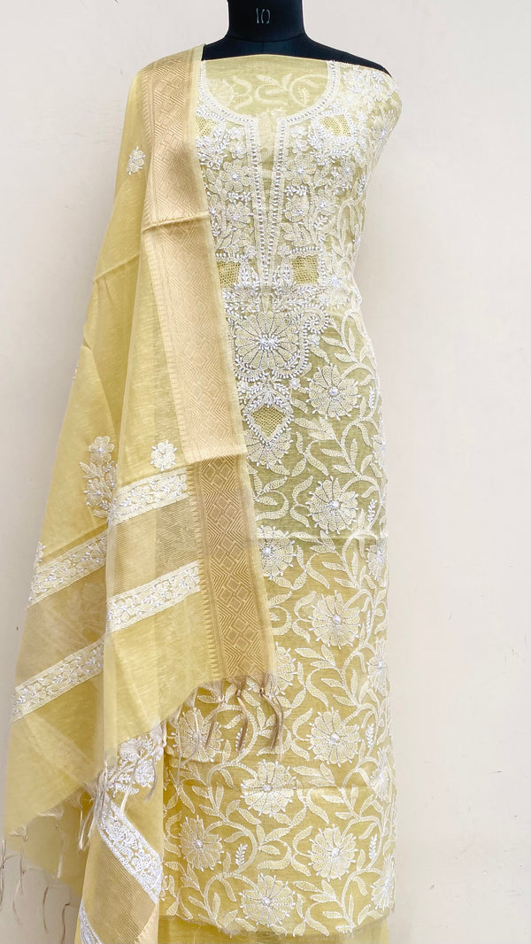 Lucknowi Chikankari Suit Length 2 Piece Beige Tissue With Jaali Work