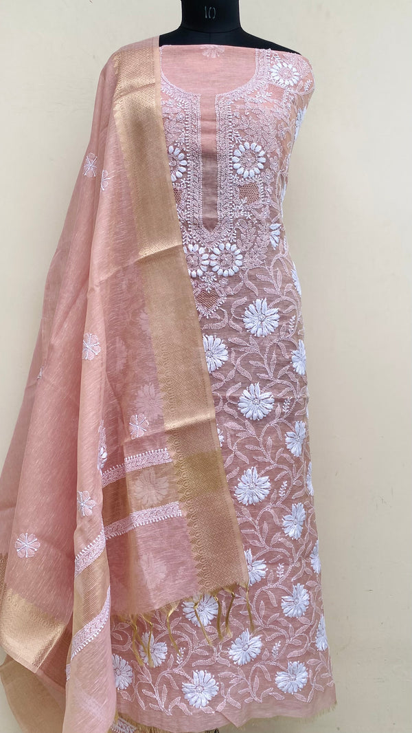 Lucknowi Chikankari Suit Length 2 Piece Pink Tissue With Jaali Work
