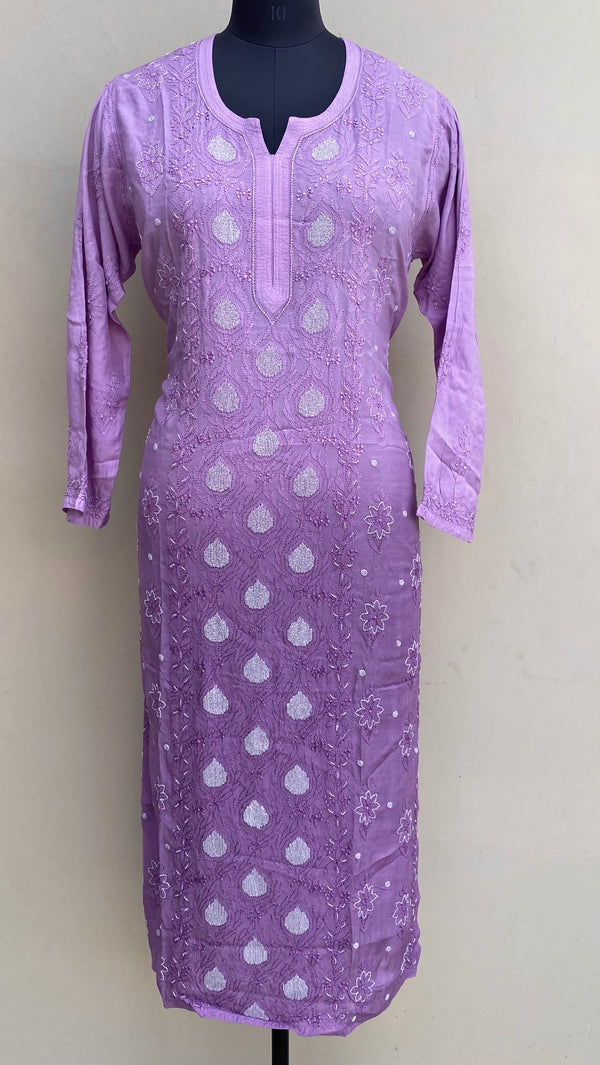 Lucknowi Chikankari Ombre Kurti Purple Muslin Cotton With Cutdana & Resham Work